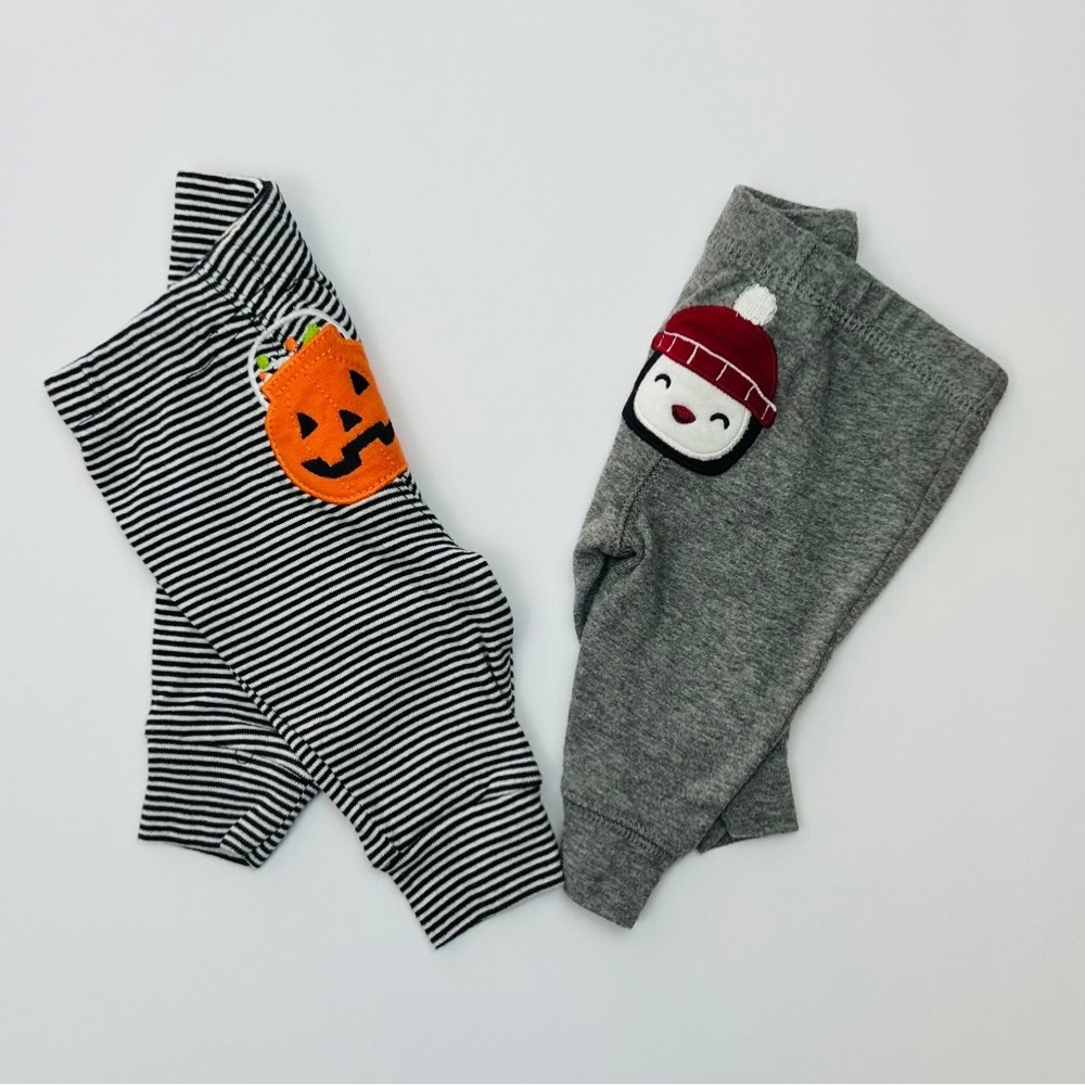 Carter's 2 Holiday Pumpkin and Penguin Pants NB